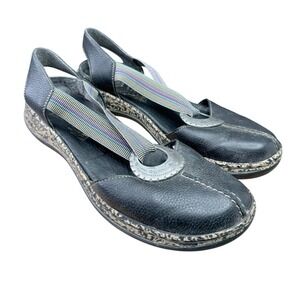 Rieker Black Leather Slingback Mary Jane Flats Comfort Shoes Womens Size 37 /‎ 6